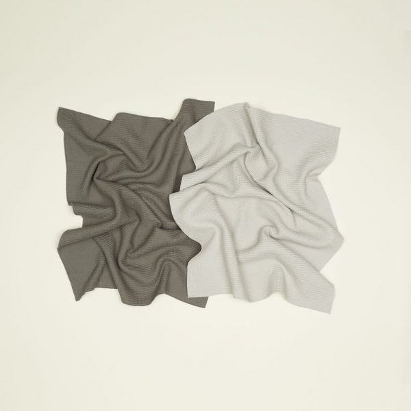 Essential Waffle Dish Towels, Lt. Gray/Dark Gray