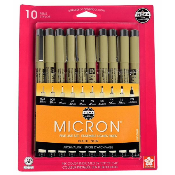 Micron All Black Set, 10 Pc