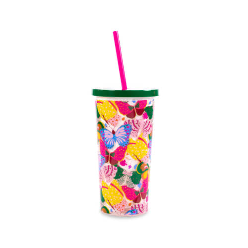 Berry Butterfly White Tumbler w/ Straw Typo Market