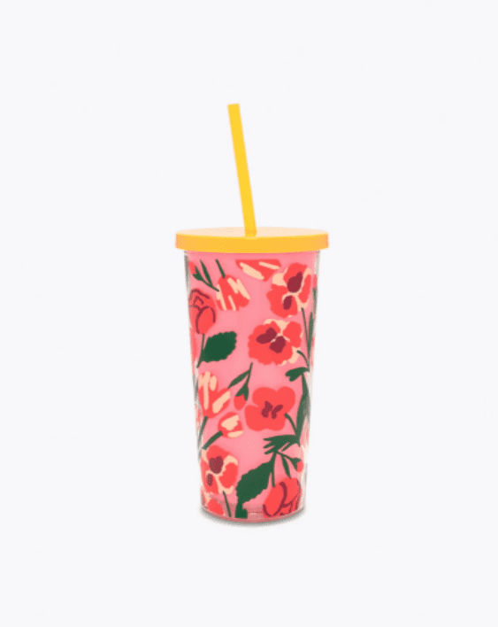 Las Flores Tumbler w/ Straw Typo Market
