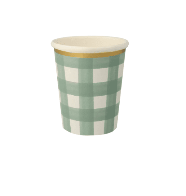 Green Gingham Cups
