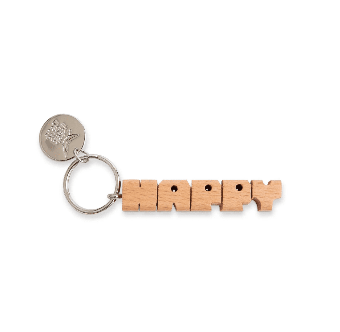 Happy Wood Keychain