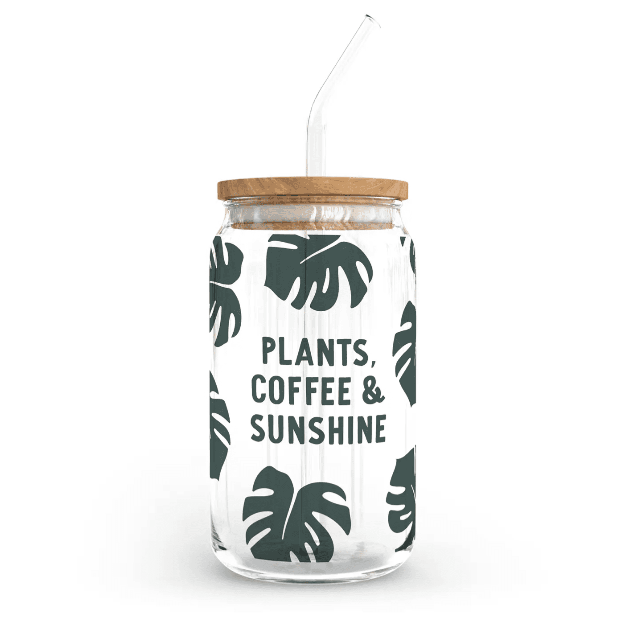 Plants, Coffee & Sunshine Glass Mug Typo Market