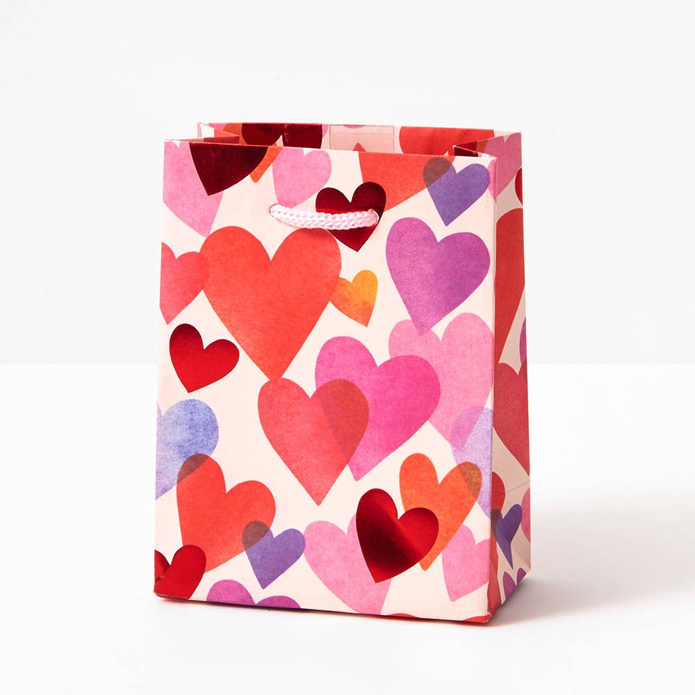 Watercolor Foil Hearts Gift Bag, Sm Typo Market