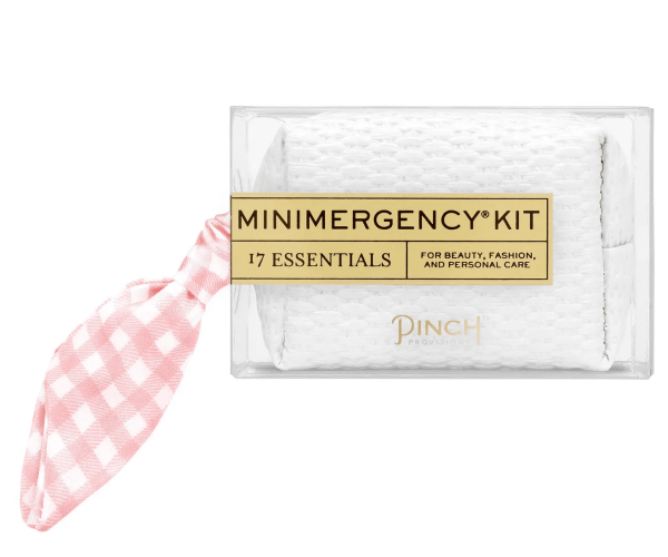 White Basketweave Peach Gingham Minimergency Kit