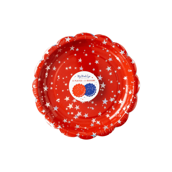 Red & Blue Sparklers Scallop Plates