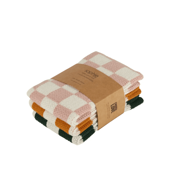 Cotton Dishcloths - Pink Check