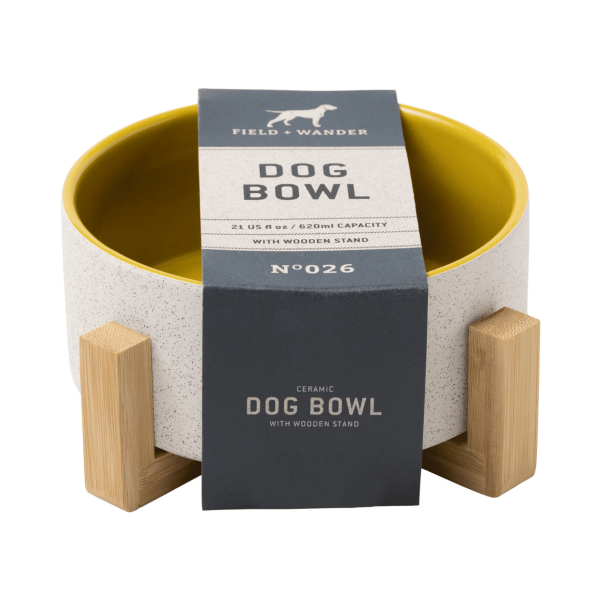 Ceramic Dog Bowl w/ Stand, Yellow