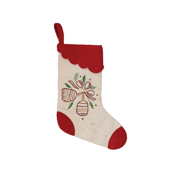 Wool Felt Stocking w/ Embroidered Bells