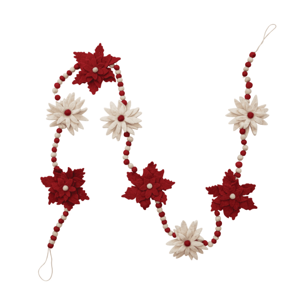 Wool Felt Flower & Ball Garland, Red & White