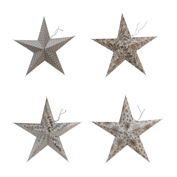 Folding 5-Point Paper Star Ornament w/ LED Light, 4 Styles