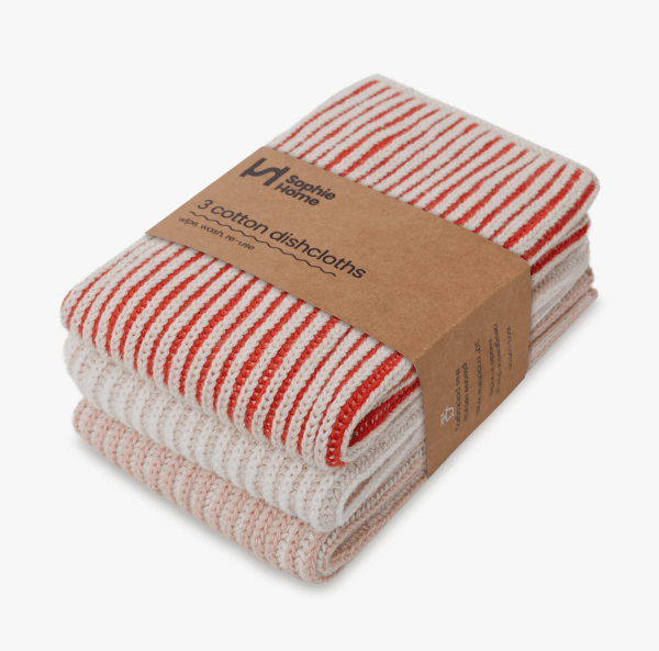 Cotton Dishcloths - Ribbed Pink