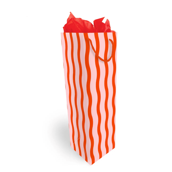 Tangy Red/Pink Fussy Stripe Wine Gift Bag