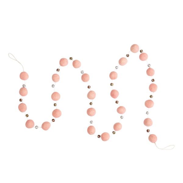 Pink Wool Felt Garland w/ Jingle Bells