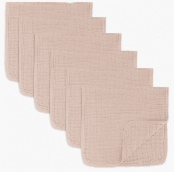 Blush Muslin Burp Cloths, Pk of 6