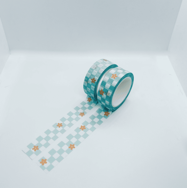 Teal Checkered Flower Washi