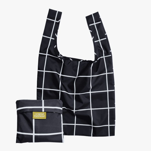 Black Grid Reusable Shopping Bag