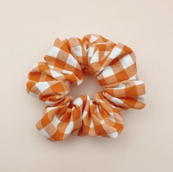 Orange Gingham Plaid Scrunchie