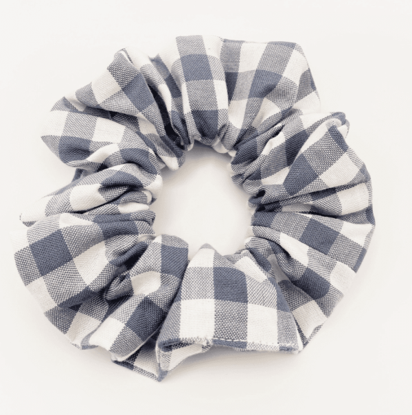 Slate Blue Gingham Plaid Scrunchie