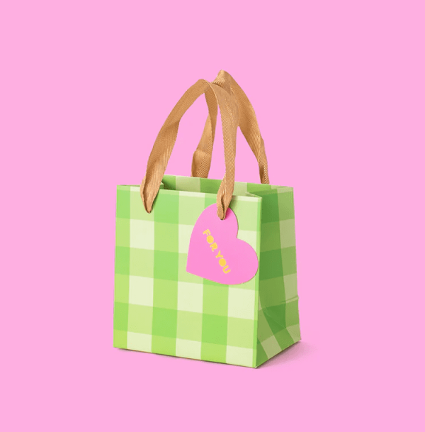Green Gingham Gift Bag, Sm