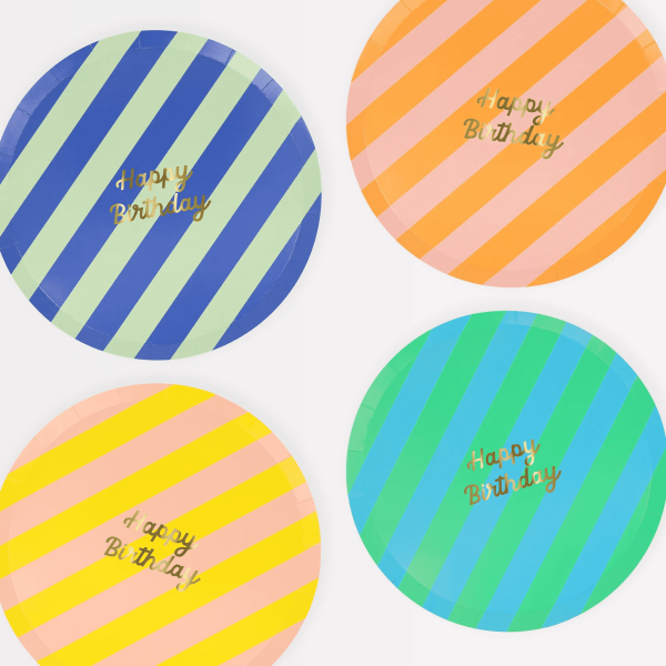 Stripe Happy Birthday Plates