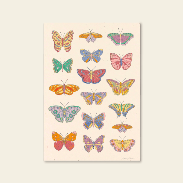 Retro Butterflies Art Print, 8x10