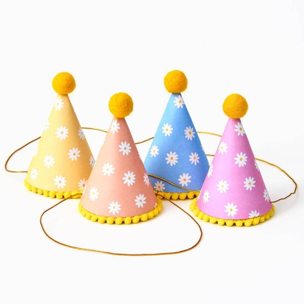 Retro Daisy Party Hats, Set/4