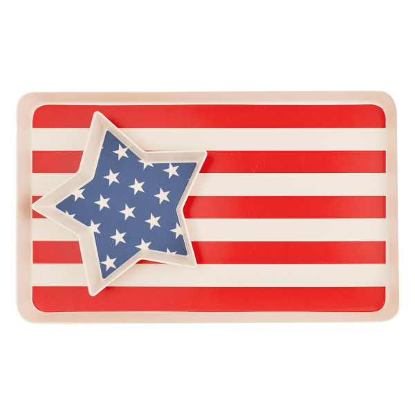 American Flag Stacked Bamboo Serving Tray Set