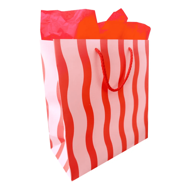Tangy Red/Pink Fussy Stripe Gift Bag, Md
