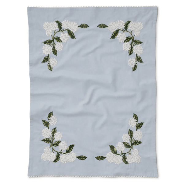 Hydrangea Embroidered Tea Towel