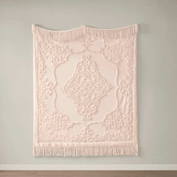 Fringed Tufted Throw Blanket, Boho Pattern, Pink