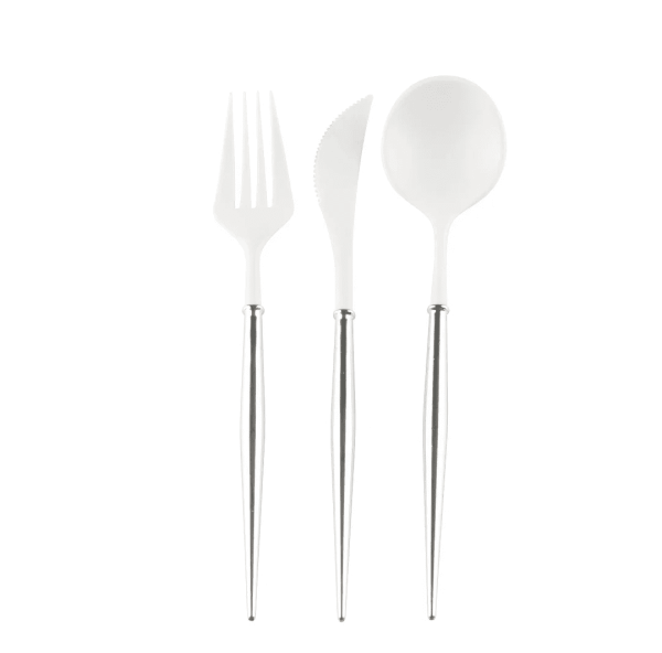 Bella Reusable Cutlery, White & Silver