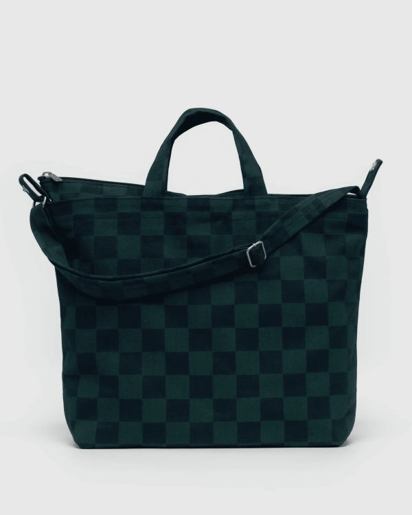 Horizontal Zip Duck Bag, Navy Green Check