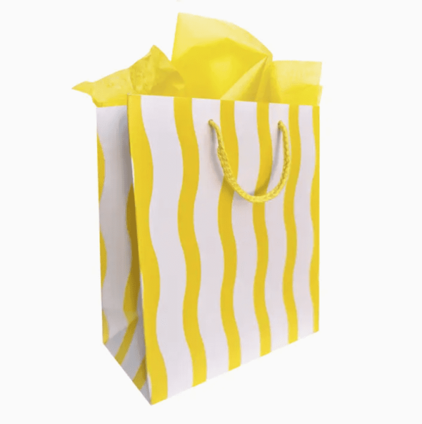 Yellow Fussy Stripe Gift Bag, Md