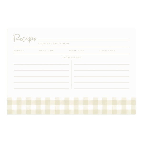 Beige Gingham Recipe Cards