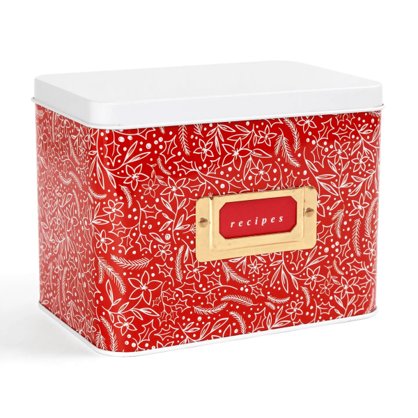 Holiday Floral Metal Recipe Box