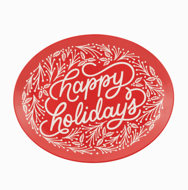 Happy Holidays Oval Bamboo Tray