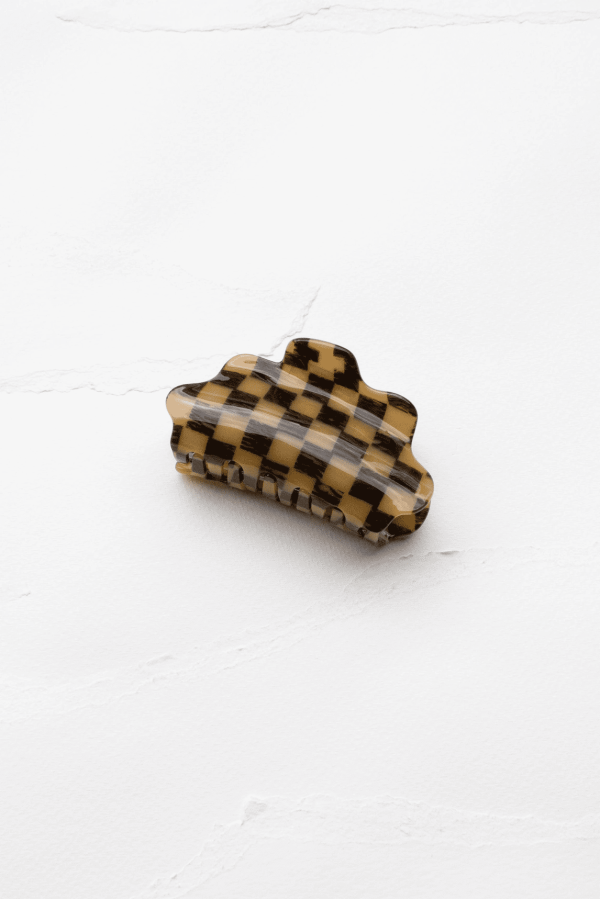 Eco Cloud Checkerboard Hair Clip, Black/Mustard
