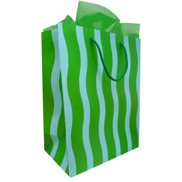 Green/Aqua Fussy Stripe Gift Bag, Md