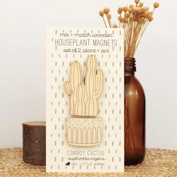 Cowboy Cactus Wood Magnet