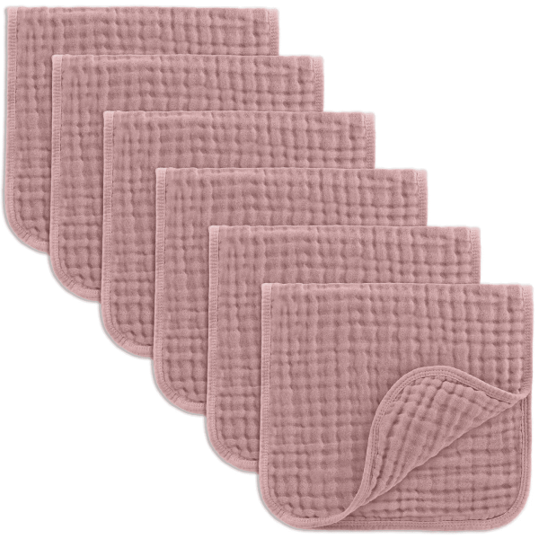 Mauve Muslin Burp Cloths, Pk of 6