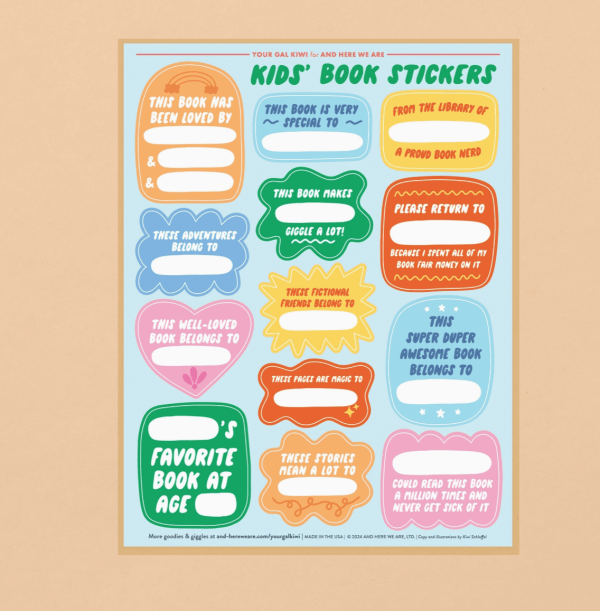 Kid's Book Plate Sticker Sheets
