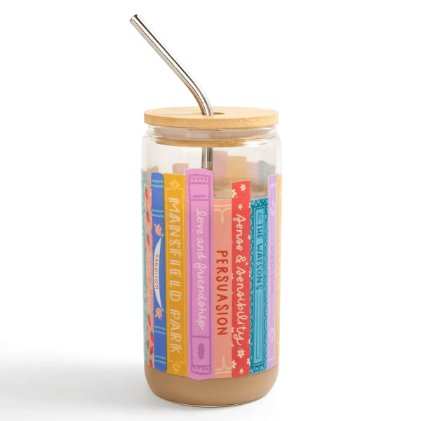 Jane Austen Book Stack Glass Can