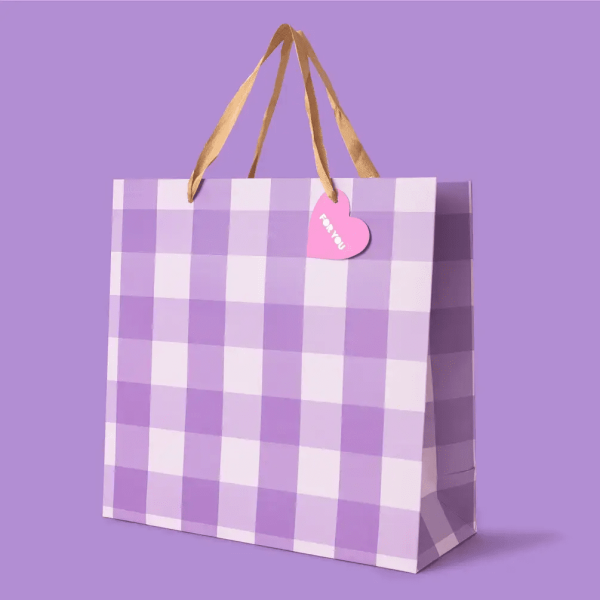 Purple Gingham Gift Bag, Lg