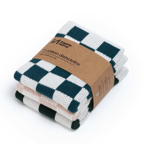 Cotton Dishcloths - Check Ink