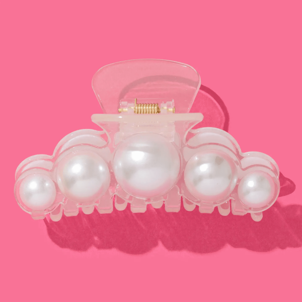 Clear Hair Clip w/ Pearl Beads