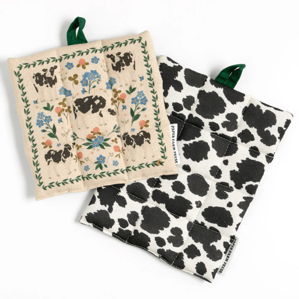 Milk Cows & Flowers Potholder Set
