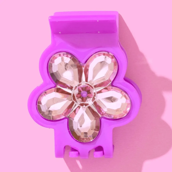 Purple Flower Hair Clip w/ Pink Gemstones
