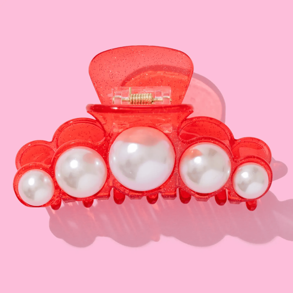 Red Hair Clip w/ Pearl Beads