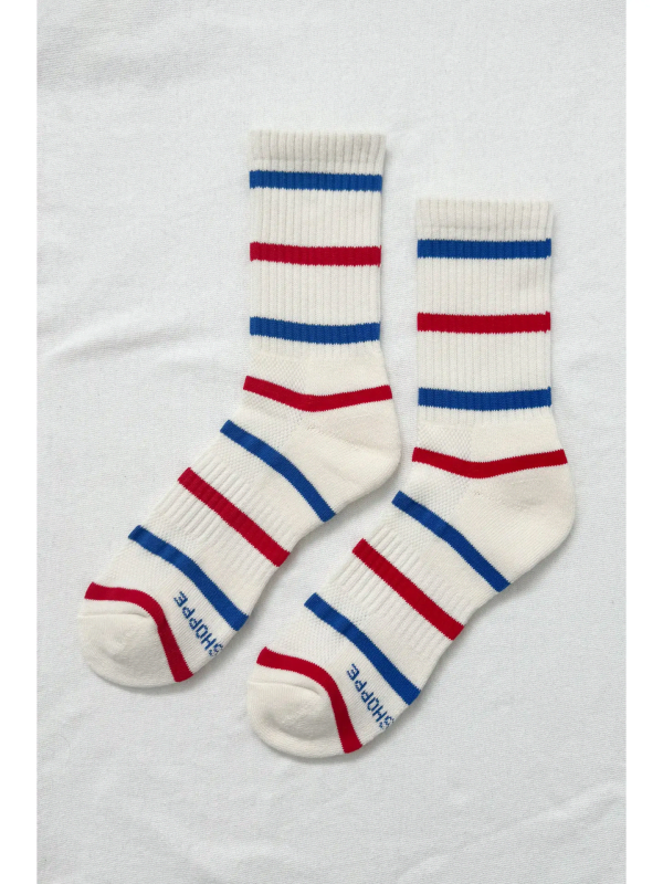 Boyfriend Socks, Red & Blue Stripe
